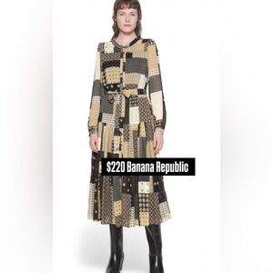 Banana Republic Women's Long Sleeve pleated Patchwork Dress - Black and Tan